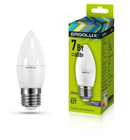 Лампа светодиодная LED-C35-7W-E27-6K Свеча 7Вт E27 6500К 172-265В  13299