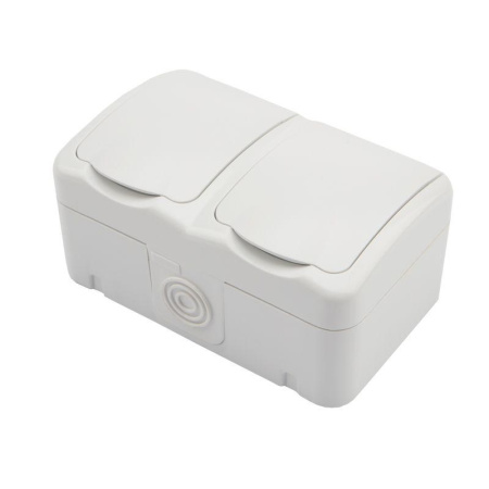 Блок ОП 2 розетки горизонт. Mini OG с заземл. IP54 бел.  KR-78-0606