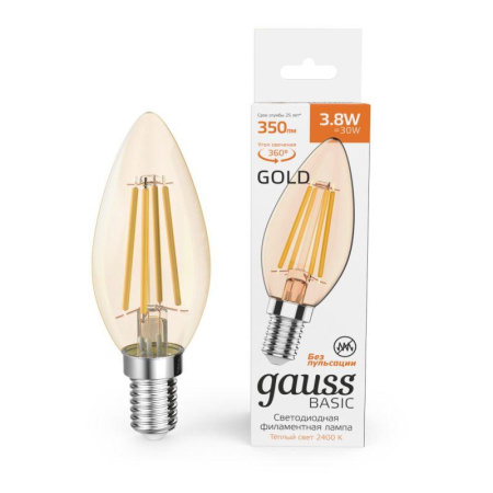 Лампа светодиодная филаментная Basic Filament 3.8Вт Свеча 2400К Е14 350лм golden  1037154