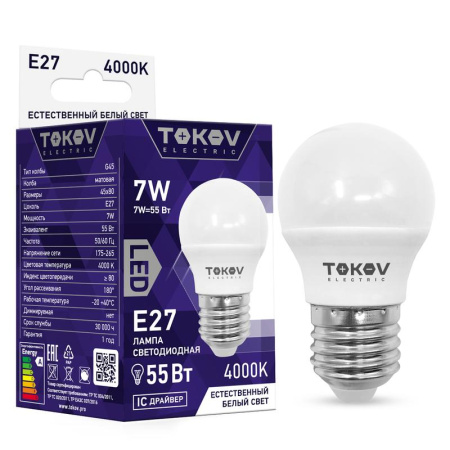 Лампа светодиодная 7Вт G45 4000К Е27 176-264В  TKE-G45-E27-7-4K