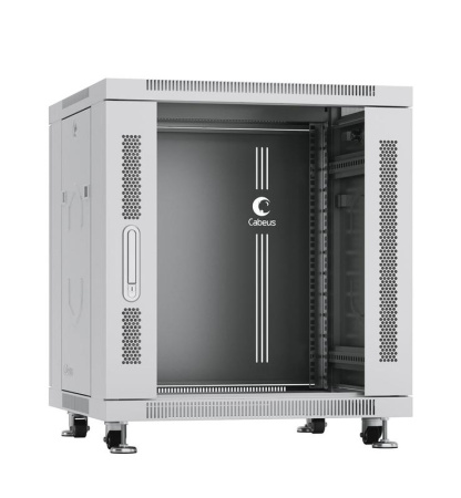 Шкаф монтажный телекоммуникационный напольный SH-05C-12U60/80 19дюйм для распред. и серверн. оборудования 12U 600х800х730мм передн. стеклян. и задн. сплошн. метал. двери ручка с замком сер. (RAL 7035)  7646c