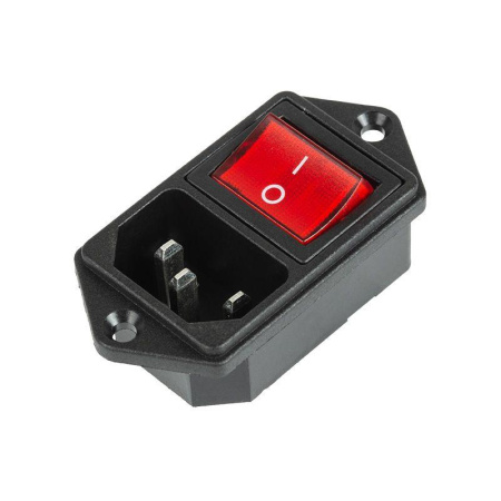 Выключатель клавишный 250В 6А (4с) ON-OFF подсветка+штекер C14 3PIN красн.  36-2282