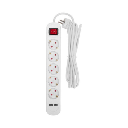 Удлинитель 5х3м с заземл. STANDARD 2хUSB 3х1кв.мм с выкл. бел.  13-4035