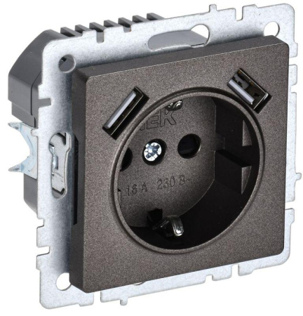 Розетка BRITE РЮш10-2-БрТБ 16А с USB A+A 3.1А с заземл. защ. шторки темн. механизм бронза  BR-R14-16-U21-D31-K45