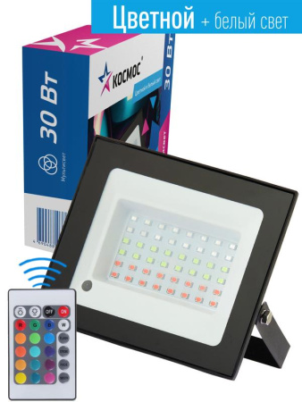 Прожектор светодиодный с пультом RGB 30Вт 6500К IP65 2400лм 20 режимов работы  K_PR5_LED_30RGB