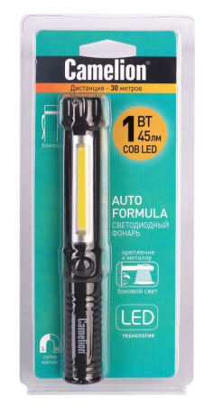 Фонарь-ручка LED51521 COB LED + 1Вт LED 3хR03 магнит клипса пластик. черн. (блист.)  13361