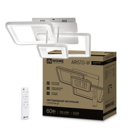 Светильник светодиодный ELEGANT ARISTO-W 60Вт 230В 3000-6500К 4700лм 531х448х151мм пульт ДУ бел.  4690612047270