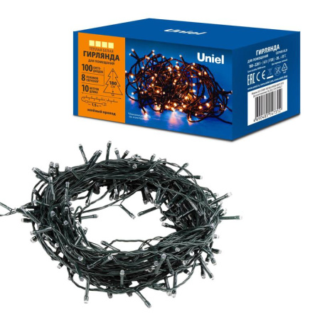 Гирлянда светодиодная ULD-S1000-100/DGA WARM WHITE IP20 10м 100 LED тепл. бел. свет. провод зел.  UL-00008407