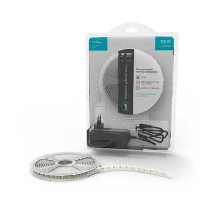 Лента светодиодная Basic 5050/60-SMD 10Вт/м 4000К нейтр. бел. IP20 700лм/м 12В 10мм драйвер (уп.5м)  BT043