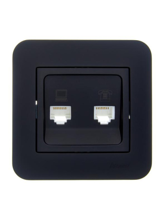 Розетка компьютерная+телефонная 2-м СП ASTI RJ45 + RJ11 в сборе черн. бархат  7081-4242-143