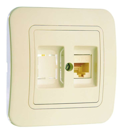 Розетка компьютерная 2-м СП Lillium 16А IP20 кат.5E + гнездо крем./крем.  70235