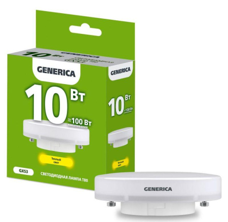 Лампа светодиодная T80 10Вт таблетка 3000К GX53 230В  LL-T80-10-230-30-GX53-G