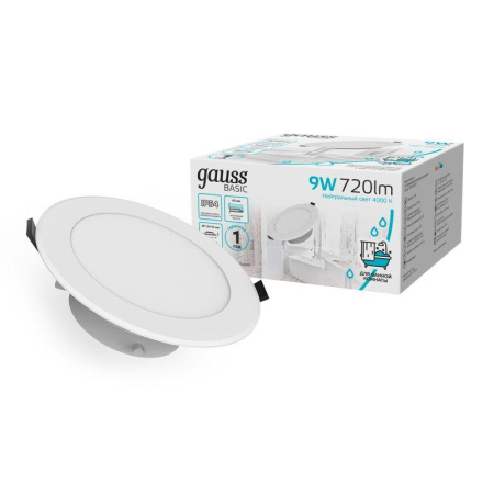 Светильник светодиодный Basic Downlight 9Вт 4000К IP54 720лм 210-240В 110х44 круг бел.  9033420209