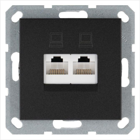 Розетка компьютерная 2-м RJ45 IP20 кат. 5E механизм антрацит  G6106B