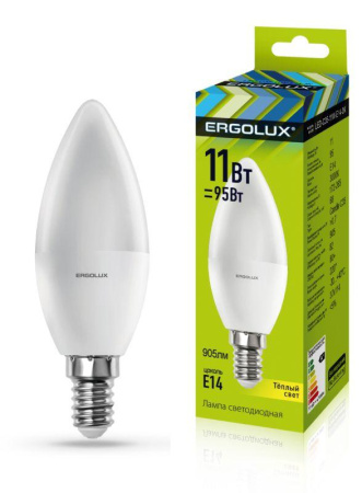 Лампа светодиодная LED-C35-11W-E14-3K 11Вт свеча 3000К тепл. бел. E14 180-240В  13618