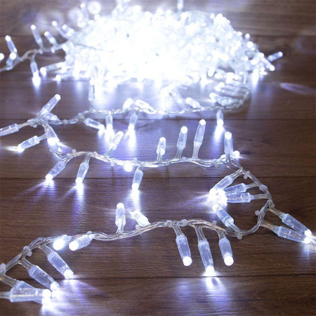 Гирлянда светодиодная "Кластер" 10м 400LED бел. 33Вт IP65 соединяемая провод ПВХ прозр. (нужен шнур питания 303-500-1)  303-645