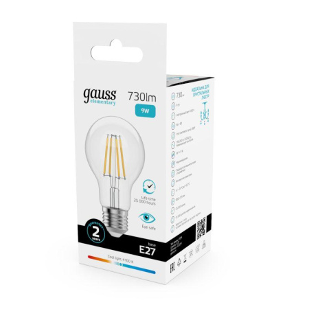 Лампа светодиодная филаментная Filament Elementary А60 9Вт 4100К Е27 730лм  22229
