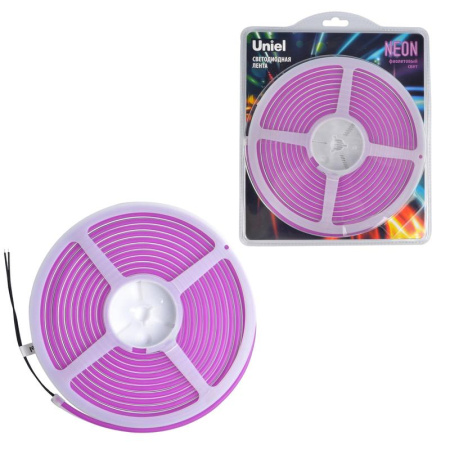 Лента светодиодная гибкая ULS-N01-2835-120LED/m-6mm-IP67-DC12V-9W/m-5M-PURPLE NEON (блист. 5м) свет фиолет.  UL-00009089