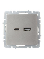 Розетка BRITE USB A+C 18Вт РЮ11-1-БрС механизм сталь  BR-U22-018-K46