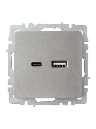 Розетка BRITE USB A+C 18Вт РЮ11-1-БрС механизм сталь  BR-U22-018-K46