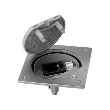 Основа влагостойкая IP66 с розеткой 2P+E Schuko К45 с коннектором RJ45 кат.5E UTP с замком сталь  KSE15USEC-23-72