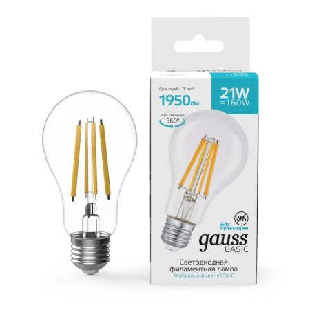 Лампа светодиодная филаментная Basic Filament А70 21Вт 4100К Е27 1950лм  40712212