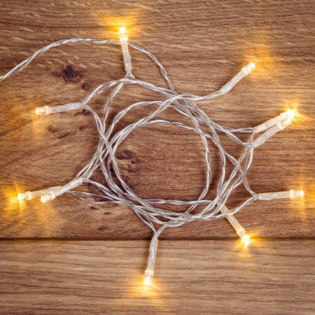 Гирлянда светодиодная универсальная 1.2м 10LED тепл. бел. 0.1Вт IP20 провод ПВХ прозр. элементы питания 2хAA (не в компл.)  303-073