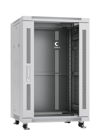 Шкаф монтажный телекоммуникационный напольный SH-05C-18U60/100 19дюйм для распред. и серверн. оборудования 18U 600х1000х988мм передн. стеклян. и задн. сплошн. метал. двери ручка с замком сер. (RAL 7035)  7228c