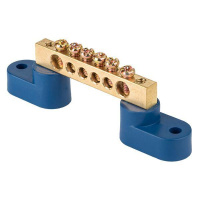 Шина нулевая N 6х9 6 отверстий 2 синих угловых изолятора латунь PROxima  sn0-2-63-06