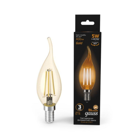 Лампа светодиодная филаментная Black Filament 5Вт свеча на ветру золотая 2700К тепл. бел. E14 400лм  104801005
