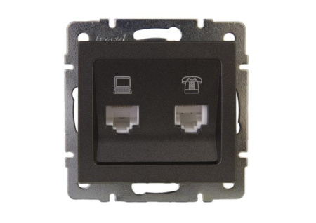 Розетка компьютерная + телефонная 2-м Rain RJ45 + RJ11 механизм матов. черн. графит  703-4188-143