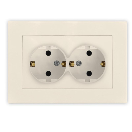 Розетка 2-м СП Афина 16А IP20 с заземл. в сборе сл. кость (ivory)  A0128-I