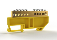 Шина PE "земля" на DIN-изоляторе 8х12мм 10 отвер. латунь  TKE-BCB-812-10-DIN/PE