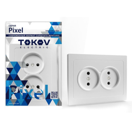 Розетка 2-м СП Pixel 16А IP20 без заземл. в сборе бел.  TKE-PX-R2F-C01