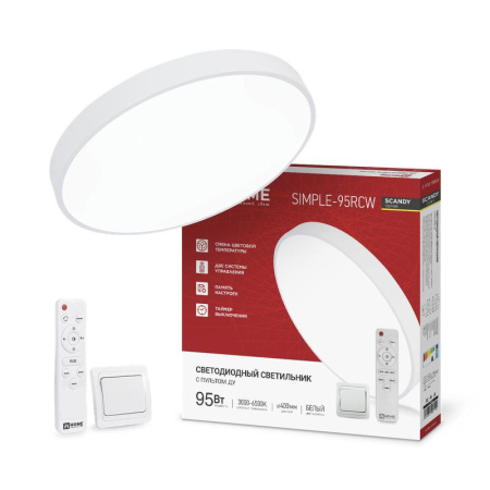 Светильник светодиодный SCANDY SIMPLE-95RCW 95Вт 230В 3000-6500К 7600лм 400х50мм с пультом ДУ бел.  4690612062105