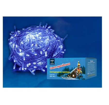 Гирлянда светодиодная ULD-S0700-060/DTA BLUE IP20 7м с контроллером 60 светодиодов син. провод прозр.  UL-00005254
