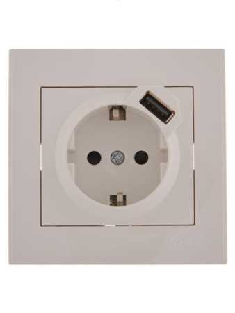 Розетка 1-м СП Rain 16А с заземл. + USB разъем бел.  703-0202-181