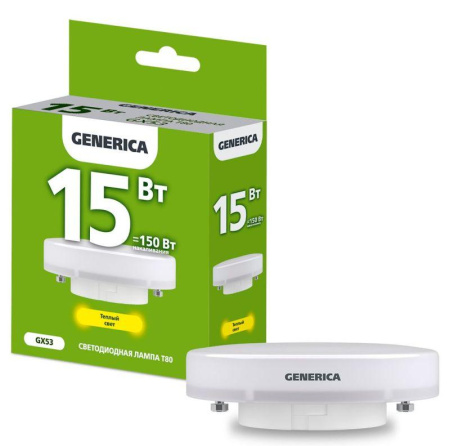 Лампа светодиодная T80 15Вт таблетка 3000К GX53 230В  LL-T80-15-230-30-GX53-G