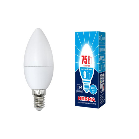 Лампа светодиодная LED-C37-9W/NW/E14/FR/NR Norma 9Вт матовая E14 (упак. картон)  UL-00003803