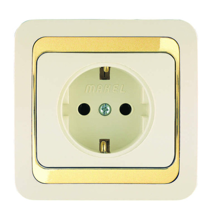 Розетка 1-м СП Mimoza 16А IP20 с заземл. крем./зол.  12628