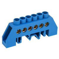 Шина "N" нулевая в комбинированном синем изоляторе на DIN-рейку 8х12мм 6 групп  11-2312