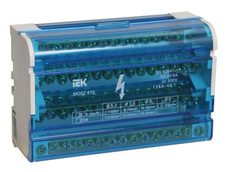 Шина на DIN-рейку в корпусе (кросс-модуль) ШНК 4х15 3L+PEN  YND10-4-15-125