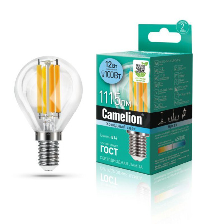 Лампа светодиодная филаментная LED12-G45-FL/845/E14 12Вт 220В  13713