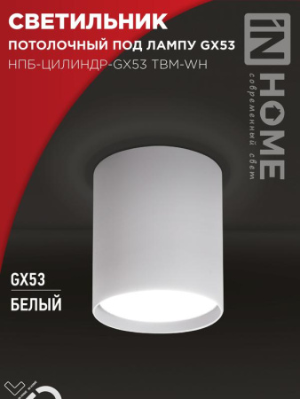 Светильник потолочный НПБ-ЦИЛИНДР-GX53 TBM-WH 80х90мм бел.  4690612056418