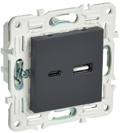 Розетка USB A+C 3.1А SKANDY SK-R14G графит  SK-U22-D31-K53