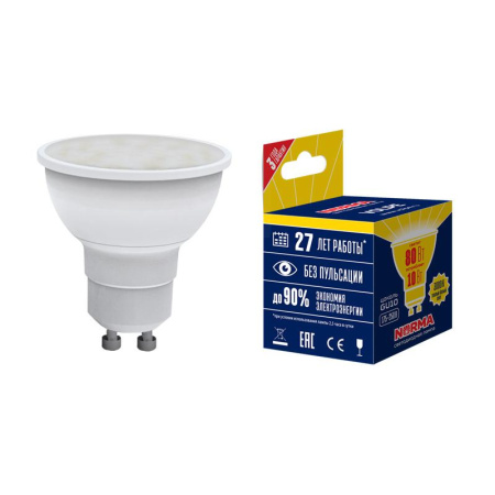 Лампа светодиодная LED-JCDR-10W/WW/GU10/NR Norma 10Вт матовая GU10 (упак. картон)  UL-00003842