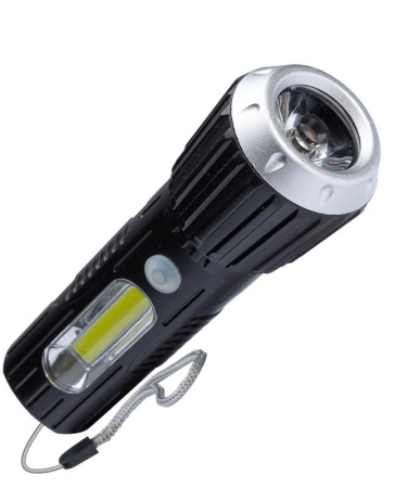 Фонарь аккумуляторный ручной LED 1Вт + COB 2Вт коллим линза аккум. Li-ion 18650 1А.ч USB-шнур ABS-пластик  KOS114Lit