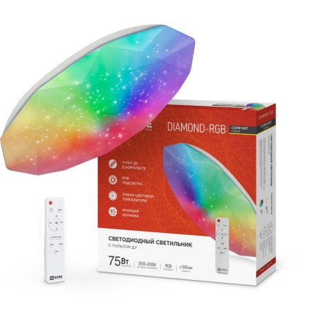 Светильник светодиодный COMFORT DIAMOND-RGB 75Вт 230В 3000-6500К 6000лм 500х90мм с пультом ДУ  4690612044583