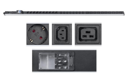 Блок розеток для 19дюйм шкафов PDU-32-10S-10C19-8C13-B-T вертик. 10 розеток Schuko 10 розеток IEC 320 C19 8 розеток IEC 320 C13 32А автомат защиты алюм. корпус клем. колодка  9547c