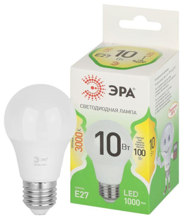 Лампа светодиодная GREEN LINE A60-10W-830-E27 GL E27 10Вт груша свет тепл.  Б0067118